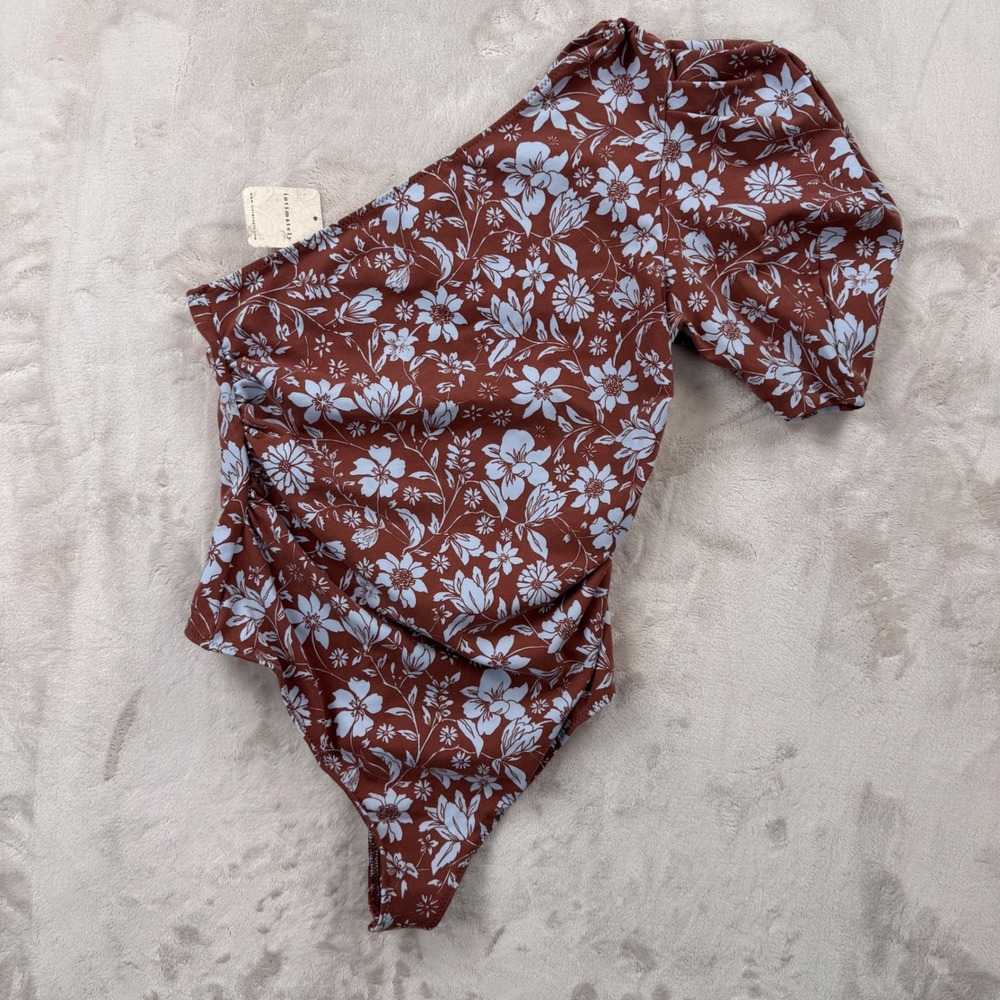 Intimately Free People Java Cameo One Shoulder Floral Bodysuit Cocoa Mar Small